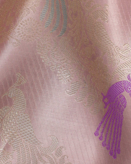 ساري كانجيفارام من الحرير الخالص من داستي روز زاري، منسوج يدويًا من الهند، بطول 5.5 متر مع قطعة بلوزة - D22735