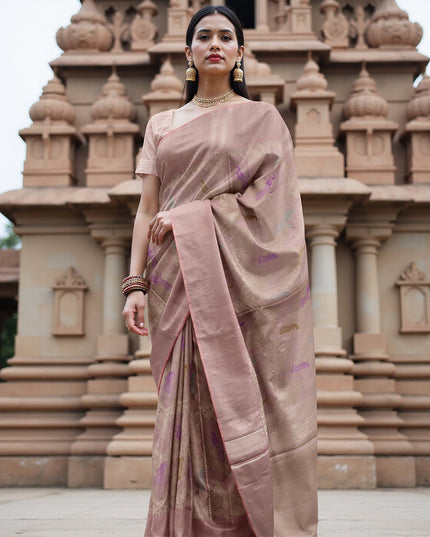 ساري كانجيفارام من الحرير الخالص من داستي روز زاري، منسوج يدويًا من الهند، بطول 5.5 متر مع قطعة بلوزة - D22735