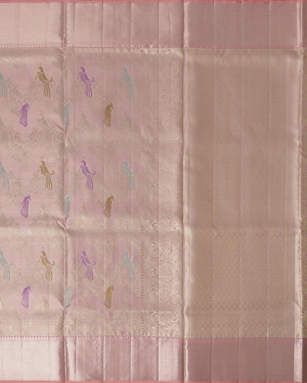 ساري كانجيفارام من الحرير الخالص من داستي روز زاري، منسوج يدويًا من الهند، بطول 5.5 متر مع قطعة بلوزة - D22735