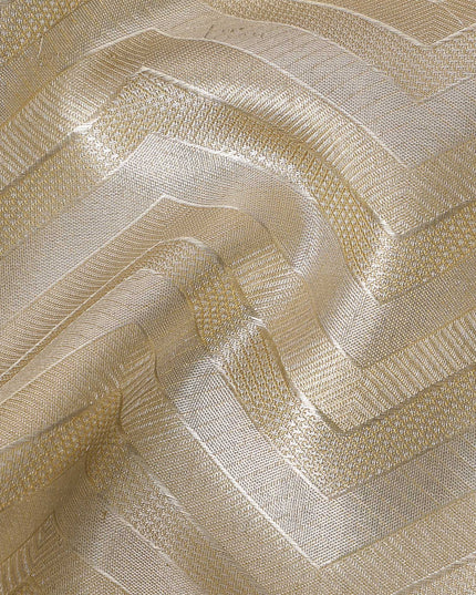 ساري كانجيفارام من الحرير الخالص، منسوج يدويًا من قماش زاري بلون كريمي عاجي، بطول 5.5 متر مع بلوزة، من الهند - D22736