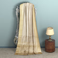 ساري كانجيفارام من الحرير الخالص، منسوج يدويًا من قماش زاري بلون كريمي عاجي، بطول 5.5 متر مع بلوزة، من الهند - D22736