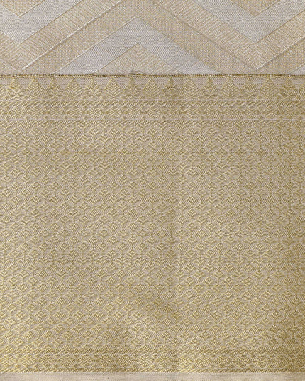 ساري كانجيفارام من الحرير الخالص، منسوج يدويًا من قماش زاري بلون كريمي عاجي، بطول 5.5 متر مع بلوزة، من الهند - D22736