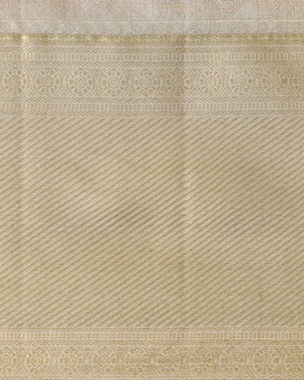 ساري كانجيفارام من الحرير الخالص، منسوج يدويًا من قماش زاري دائري رقيق باللون البيج الذهبي، بطول 5.5 متر مع قطعة بلوزة، من الهند - D22737