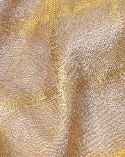 ساري كانجيفارام من الحرير الخالص، منقوش بنقشة مربعات ذهبية، بطول 5.5 متر مع قطعة بلوزة، منسوج يدويًا من الهند - D22739