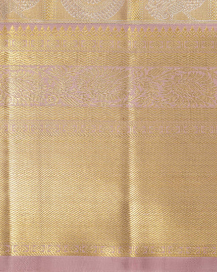 ساري كانجيفارام من الحرير الخالص، منقوش بنقشة مربعات ذهبية، بطول 5.5 متر مع قطعة بلوزة، منسوج يدويًا من الهند - D22739
