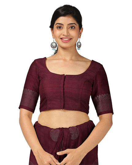 Maroon Circular Zari Butta Pure Soft Silk Saree, 5.5 Meters with Blouse Piece, Handwoven from India-D22742