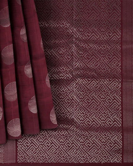 Maroon Circular Zari Butta Pure Soft Silk Saree, 5.5 Meters with Blouse Piece, Handwoven from India-D22742