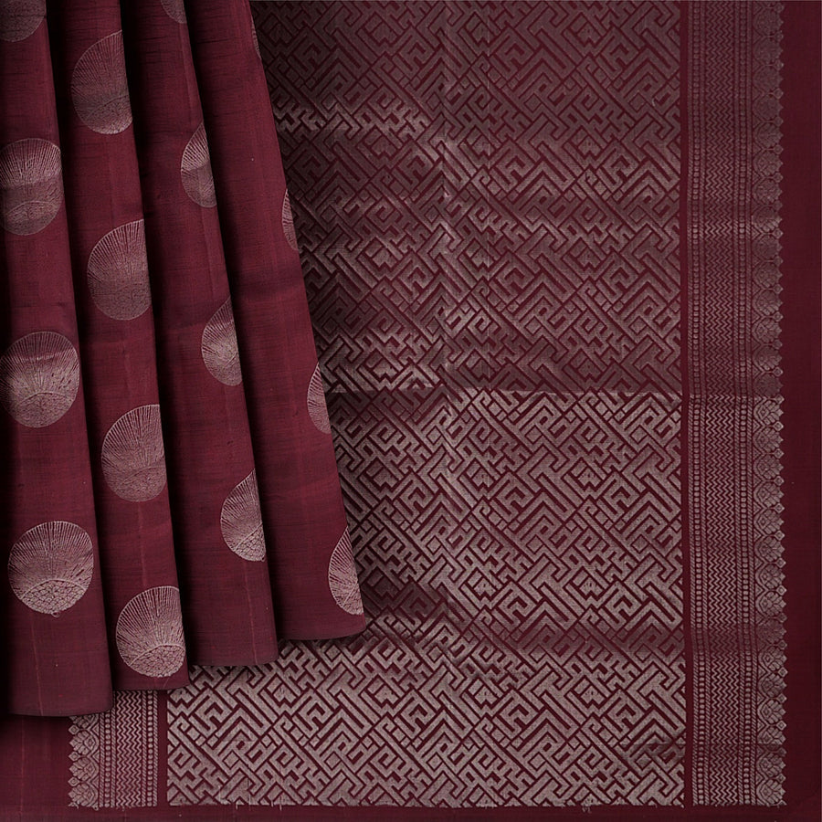 Maroon Circular Zari Butta Pure Soft Silk Saree, 5.5 Meters with Blouse Piece, Handwoven from India-D22742