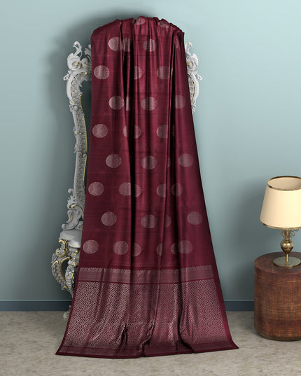 Maroon Circular Zari Butta Pure Soft Silk Saree, 5.5 Meters with Blouse Piece, Handwoven from India-D22742