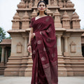 Maroon Circular Zari Butta Pure Soft Silk Saree, 5.5 Meters with Blouse Piece, Handwoven from India-D22742