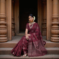Maroon Circular Zari Butta Pure Soft Silk Saree, 5.5 Meters with Blouse Piece, Handwoven from India-D22742