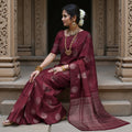 Maroon Circular Zari Butta Pure Soft Silk Saree, 5.5 Meters with Blouse Piece, Handwoven from India-D22742