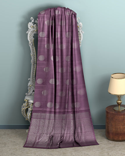 Purple Circular Zari Butta Pure Soft Silk Saree, 5.5 Meters with Blouse Piece, Handwoven from India-D22743