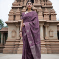 Purple Circular Zari Butta Pure Soft Silk Saree, 5.5 Meters with Blouse Piece, Handwoven from India-D22743