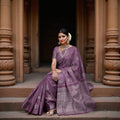 Purple Circular Zari Butta Pure Soft Silk Saree, 5.5 Meters with Blouse Piece, Handwoven from India-D22743