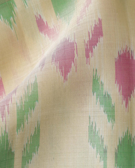 ساري عاجي بودي بطبعة إيكات متعددة الألوان ومطرز بنقشة بالو من الحرير الخالص باللون الأزرق الداكن، بطول 5.5 متر مع بلوزة، منسوج يدويًا من الهند - D22745