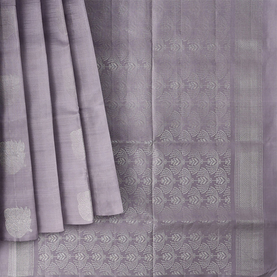 Lavender Silver Zari Butta Weave Pure Soft Silk Saree, 5.5 Meters with Blouse, Handwoven from India-D22746