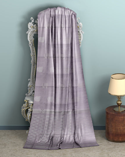 Lavender Silver Zari Butta Weave Pure Soft Silk Saree, 5.5 Meters with Blouse, Handwoven from India-D22746