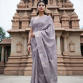 Lavender Silver Zari Butta Weave Pure Soft Silk Saree, 5.5 Meters with Blouse, Handwoven from India-D22746