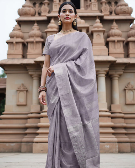 Lavender Silver Zari Butta Weave Pure Soft Silk Saree, 5.5 Meters with Blouse, Handwoven from India-D22746