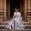 Lavender Silver Zari Butta Weave Pure Soft Silk Saree, 5.5 Meters with Blouse, Handwoven from India-D22746
