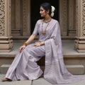 Lavender Silver Zari Butta Weave Pure Soft Silk Saree, 5.5 Meters with Blouse, Handwoven from India-D22746