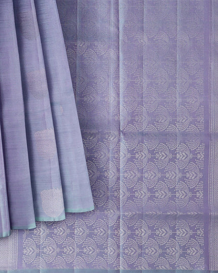 ساري حرير ناعم نقي من قماش زاري أزرق أرجواني فضي مزهر، بطول 5.5 متر مع بلوزة، منسوج يدويًا، الهند - D22747