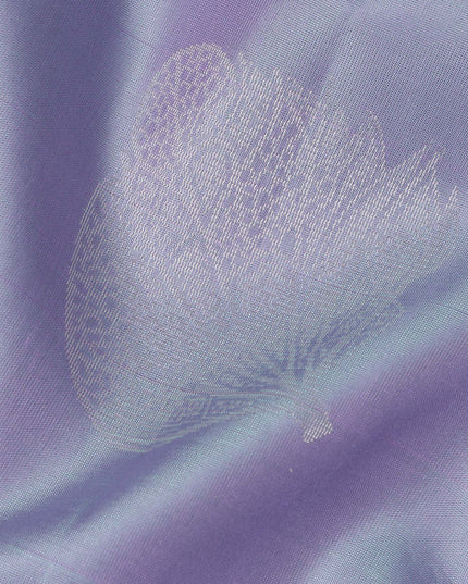 ساري حرير ناعم نقي من قماش زاري أزرق أرجواني فضي مزهر، بطول 5.5 متر مع بلوزة، منسوج يدويًا، الهند - D22747