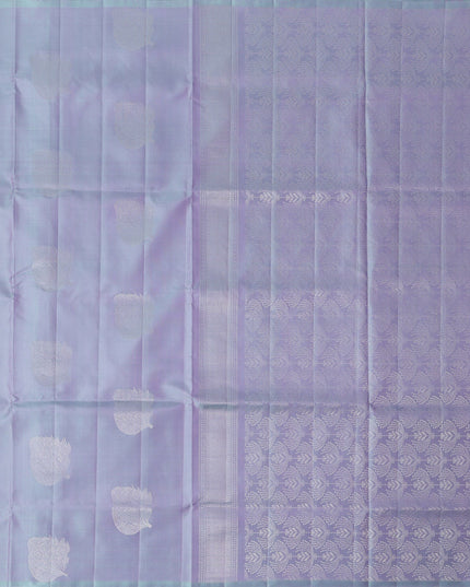 ساري حرير ناعم نقي من قماش زاري أزرق أرجواني فضي مزهر، بطول 5.5 متر مع بلوزة، منسوج يدويًا، الهند - D22747