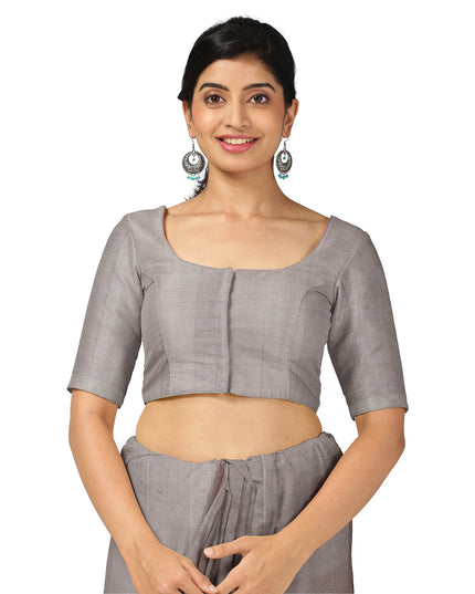 ساري حرير ناعم منقوش بنقشة مربعات نحاسية بلون داستي روز، بطول 5.5 متر مع بلوزة، منسوج يدويًا، من الهند - D22748