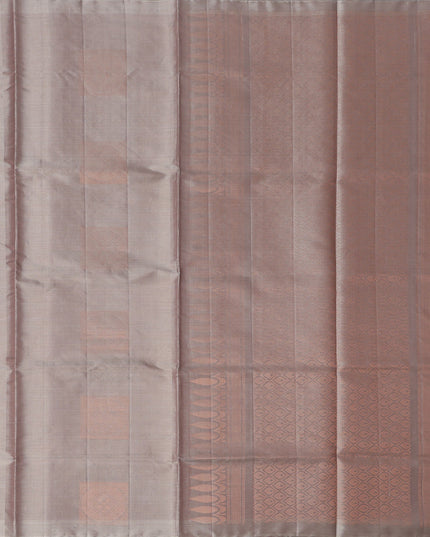 ساري حرير ناعم منقوش بنقشة مربعات نحاسية بلون داستي روز، بطول 5.5 متر مع بلوزة، منسوج يدويًا، من الهند - D22748