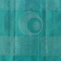 Turquoise Green Checked Butta Pattern Pure Soft Silk Saree with Contrast Copper Zari Border, 5.5 Meters with Blouse, Handwoven Origin India-D22749