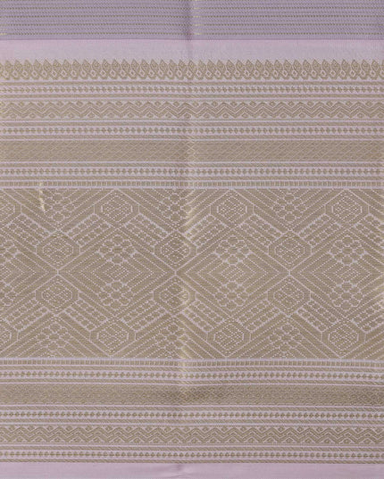 ساري كانجيفارام من الحرير الخالص، منقوش باللونين الخزامي والبيج، مع حافة زاري ذهبية رقيقة، بطول 5.5 متر مع بلوزة، منسوج يدويًا، الهند - D22750