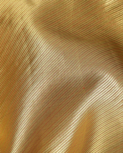 ساري حرير ناعم نقي، أصفر ذهبي مع حدود تقليدية بنقشة كستنائية، منسوج بزري ذهبي، 5.5 متر مع بلوزة، منسوج يدويًا، أصله الهند - D22751