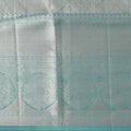 Sea Green and Silver Geometric Zari Woven Kanjeevaram Pure Silk Bridal Saree, Subtle Butta Pattern with Contrast Border, 110 cm Width, Made in India-D22754