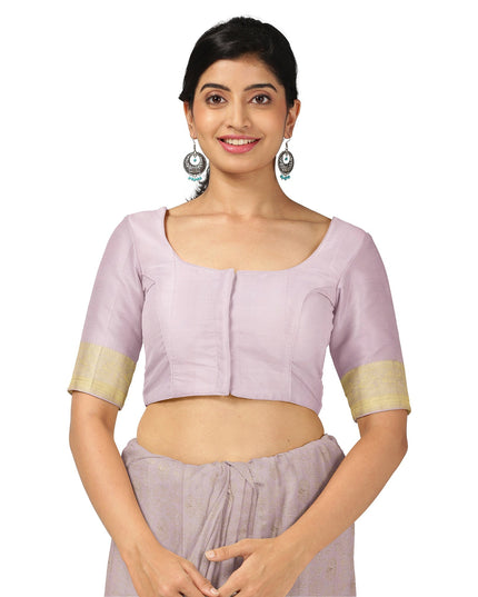 Dusty Pink and Gold Subtle Zari Striped Kanjeevaram Pure Silk Bridal Saree, Minimal Butta Design with Lustrous Border, 110 cm Width, Made in India-D22756