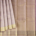 Dusty Pink and Gold Subtle Zari Striped Kanjeevaram Pure Silk Bridal Saree, Minimal Butta Design with Lustrous Border, 110 cm Width, Made in India-D22756