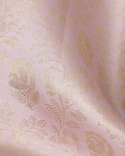 Dusty Pink and Gold Subtle Zari Striped Kanjeevaram Pure Silk Bridal Saree, Minimal Butta Design with Lustrous Border, 110 cm Width, Made in India-D22756