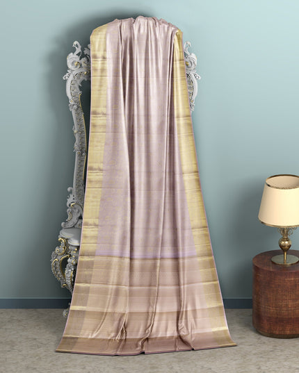 Dusty Pink and Gold Subtle Zari Striped Kanjeevaram Pure Silk Bridal Saree, Minimal Butta Design with Lustrous Border, 110 cm Width, Made in India-D22756