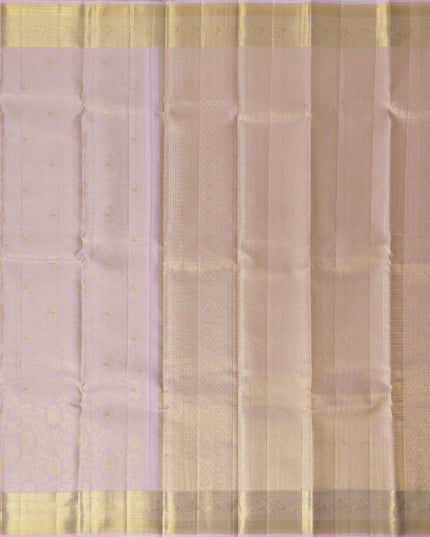 Dusty Pink and Gold Subtle Zari Striped Kanjeevaram Pure Silk Bridal Saree, Minimal Butta Design with Lustrous Border, 110 cm Width, Made in India-D22756