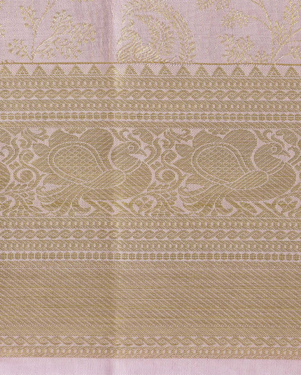 Dusty Pink and Gold Subtle Zari Striped Kanjeevaram Pure Silk Bridal Saree, Minimal Butta Design with Lustrous Border, 110 cm Width, Made in India-D22756