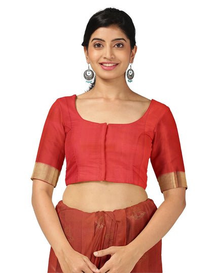 ساري زفاف كانجيفارام من الحرير الخالص، بلون برتقالي صدئ وذهبي، مع حافة معبد مزينة بنقشة زهور، عرض 110 سم، صنع في الهند - D22757