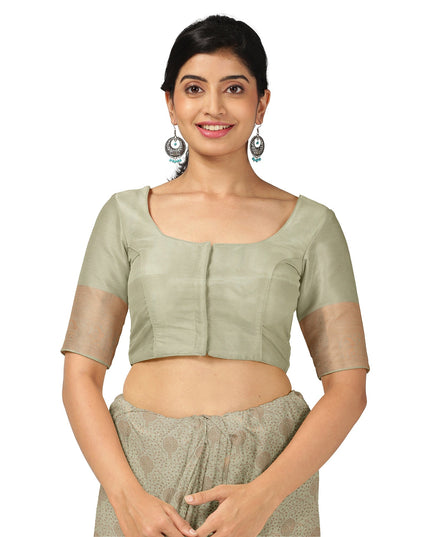 ساري زفاف دائري من الحرير الخالص، باللونين البيج والأخضر النعناعي، من زاري بوتا كانجيفارام، مع حافة مزخرفة وتفاصيل بالو رقيقة، عرض 110 سم، صنع في الهند - D22758