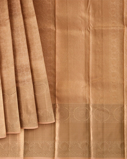 Golden Peach Self Zari Circle Motif Kanjeevaram Pure Silk Bridal Saree, Subtle Checked Weave and Lustrous Finish, 110 cm Width, Made in India-D22760