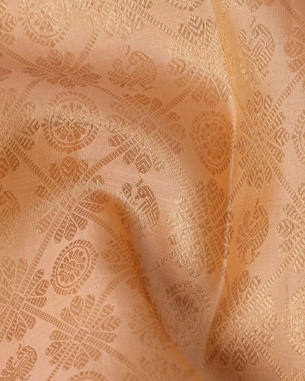 Golden Peach Self Zari Circle Motif Kanjeevaram Pure Silk Bridal Saree, Subtle Checked Weave and Lustrous Finish, 110 cm Width, Made in India-D22760