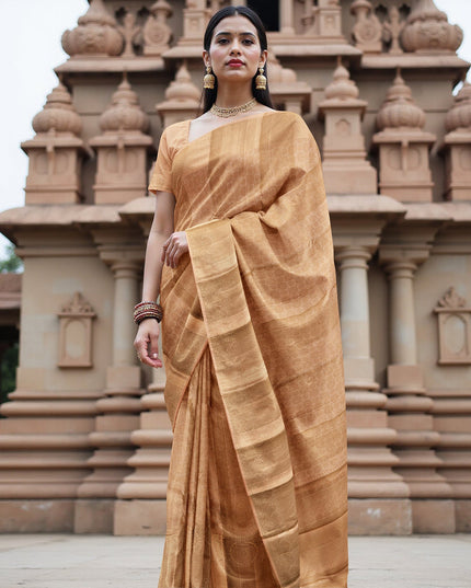 Golden Peach Self Zari Circle Motif Kanjeevaram Pure Silk Bridal Saree, Subtle Checked Weave and Lustrous Finish, 110 cm Width, Made in India-D22760