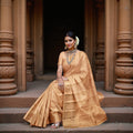 Golden Peach Self Zari Circle Motif Kanjeevaram Pure Silk Bridal Saree, Subtle Checked Weave and Lustrous Finish, 110 cm Width, Made in India-D22760