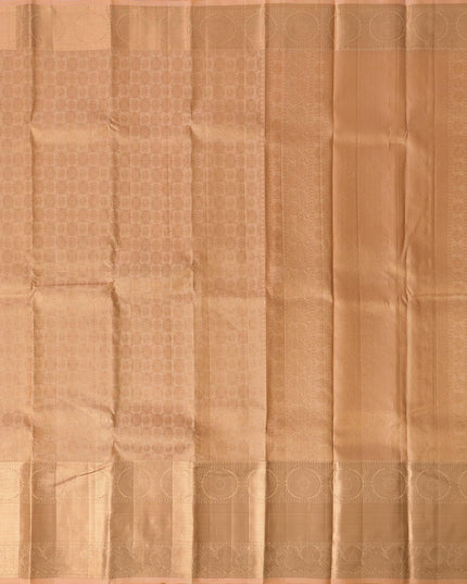 Golden Peach Self Zari Circle Motif Kanjeevaram Pure Silk Bridal Saree, Subtle Checked Weave and Lustrous Finish, 110 cm Width, Made in India-D22760
