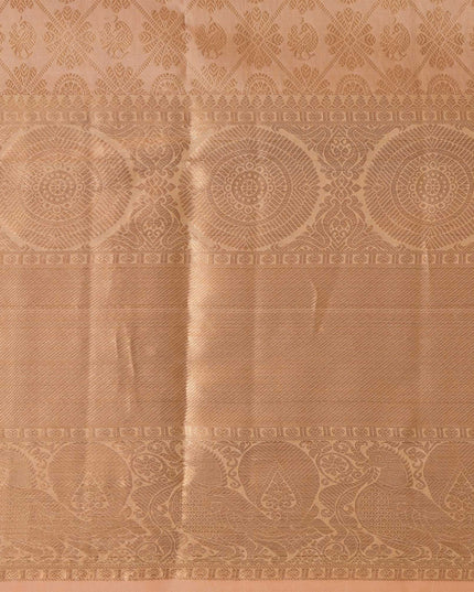Golden Peach Self Zari Circle Motif Kanjeevaram Pure Silk Bridal Saree, Subtle Checked Weave and Lustrous Finish, 110 cm Width, Made in India-D22760