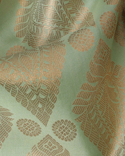 ساري زفاف كانجيفارام من الحرير الخالص، مرصع بالألماس باللون الأخضر الفستقي والذهبي، مزخرف بنقشة بالو مع حدود رقيقة، عرض 110 سم، صنع في الهند - D22761